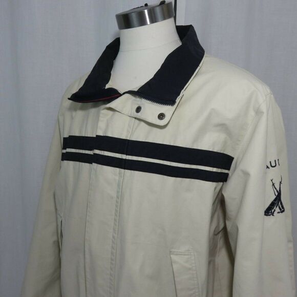 Vintage 90s Nautica XL Beige Navy Blue Jacket - Picture 8 of 8